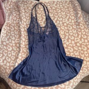 Victoria’s Secret NWT Blue lace slip dress cross back withjewel straps #lingerie